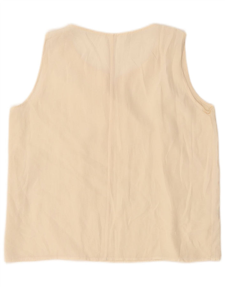 Vintage Womens Crop Sleeveless Blouse Top UK 14 Large Off White Silk