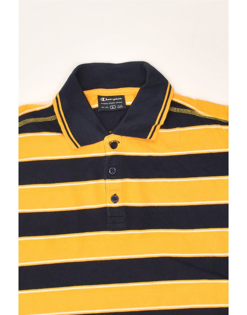 CHAMPION Boys Polo Shirt 11-12 Years Large Yellow Striped Cotton | Vintage Champion | Thrift | Second-Hand Champion | Used Clothing | Messina Hembry 