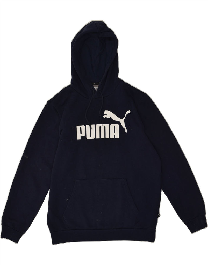 PUMA Mens Graphic Hoodie Jumper Medium Navy Blue Cotton | Vintage Puma | Thrift | Second-Hand Puma | Used Clothing | Messina Hembry 