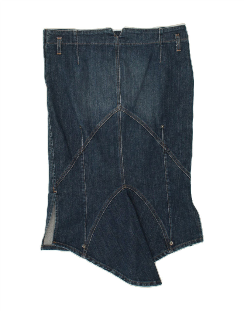 SISLEY Womens Asymmetric Denim Skirt IT 42 Medium W30  Blue Cotton | Vintage Sisley | Thrift | Second-Hand Sisley | Used Clothing | Messina Hembry 