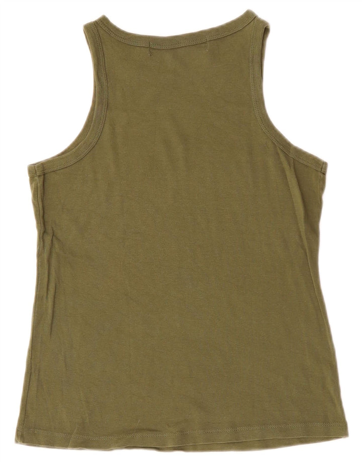 ZARA Womens Vest Top UK 12 Medium Khaki Cotton