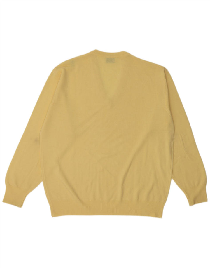 Erin Mens V-Neck Jumper Sweater Large Yellow Virgin Wool