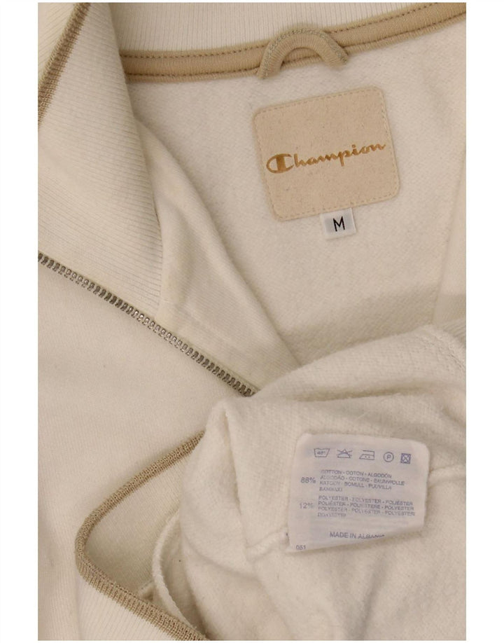 Champion Womens Zip Neck Sweatshirt Jumper UK 14 Medium White Cotton