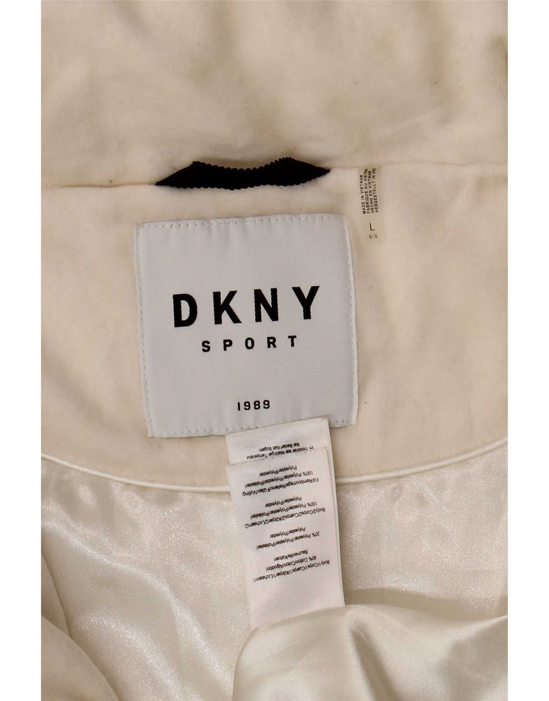 Dkny Womens Graphic Padded Jacket UK 16 Large White Cotton