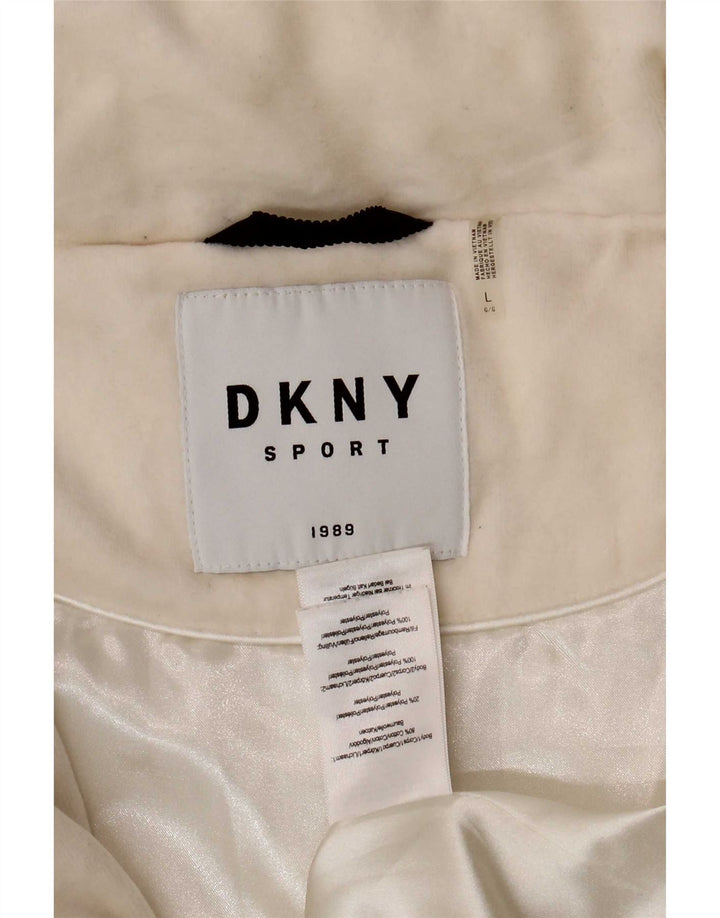 Dkny Womens Graphic Padded Jacket UK 16 Large White Cotton