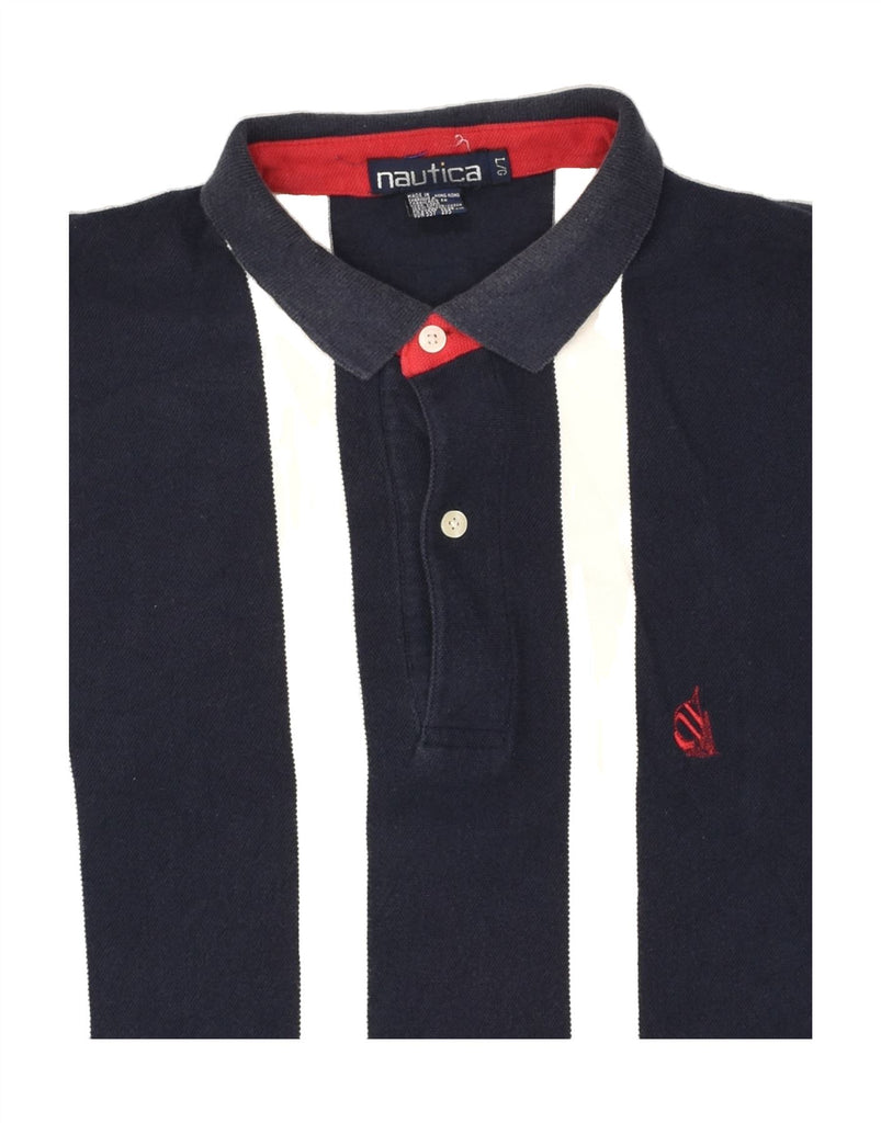 NAUTICA Mens Polo Shirt Large Navy Blue Striped Cotton | Vintage Nautica | Thrift | Second-Hand Nautica | Used Clothing | Messina Hembry 
