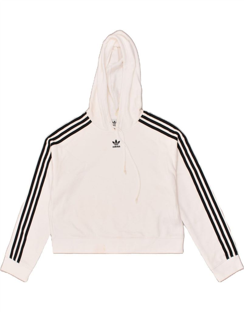 ADIDAS Womens Crop Hoodie Jumper UK 10 Small White Cotton | Vintage Adidas | Thrift | Second-Hand Adidas | Used Clothing | Messina Hembry 