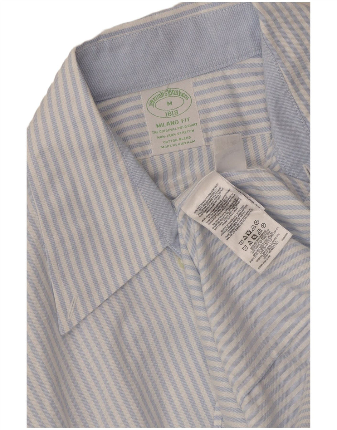 Brooks Brothers Mens Milano Shirt Medium Blue Striped Cotton