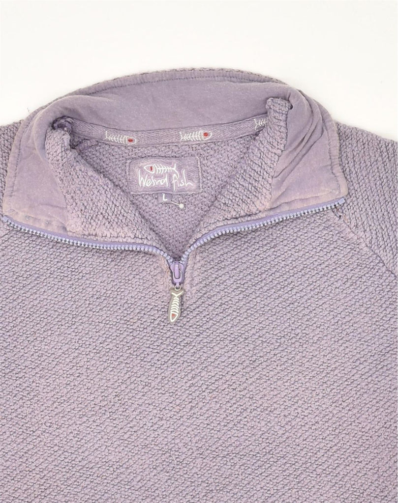 WEIRD FISH Womens Zip Neck Jumper Sweater UK 14 Large Purple Cotton | Vintage Weird Fish | Thrift | Second-Hand Weird Fish | Used Clothing | Messina Hembry 