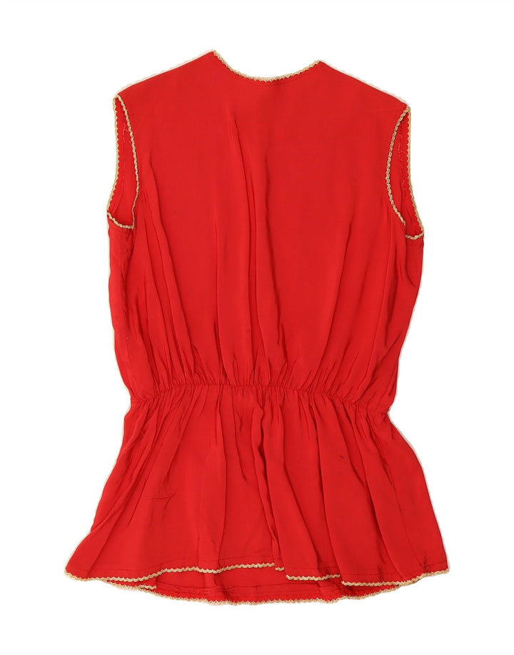 VINTAGE Womens Sleeveless Blouse Top UK 14 Medium Red Vintage Vintage and Second-Hand Vintage from Messina Hembry 