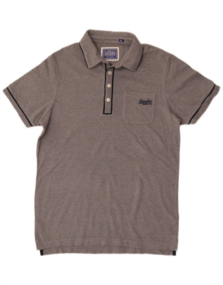 Superdry Mens Polo Shirt XL Grey Flecked Cotton