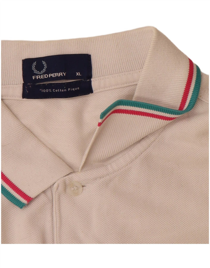 Fred Perry Mens Polo Shirt XL White Striped Cotton
