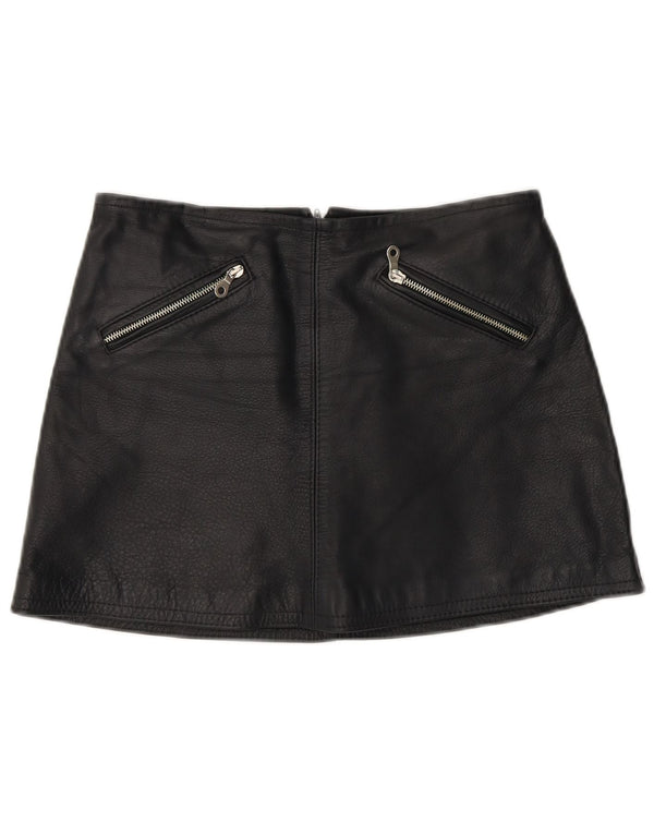 Vintage Womens Mini Leather Skirt W28 Medium Black