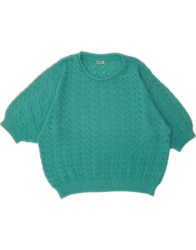 VINTAGE Womens Crochet Boat Neck Jumper Sweater UK 12 Medium Turquoise Vintage Vintage and Second-Hand Vintage from Messina Hembry 