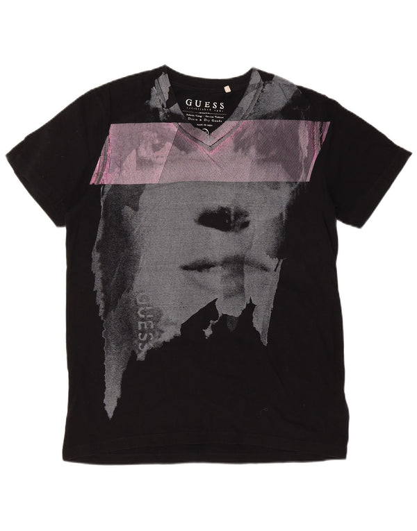 Guess Mens Graphic T-Shirt Top Medium Black Cotton