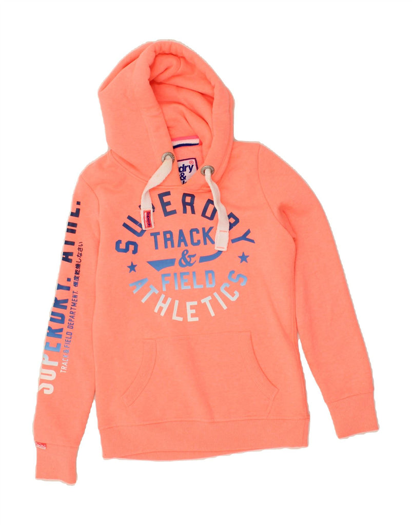 SUPERDRY Womens Graphic Hoodie Jumper UK 6 XS Orange Cotton | Vintage Superdry | Thrift | Second-Hand Superdry | Used Clothing | Messina Hembry 