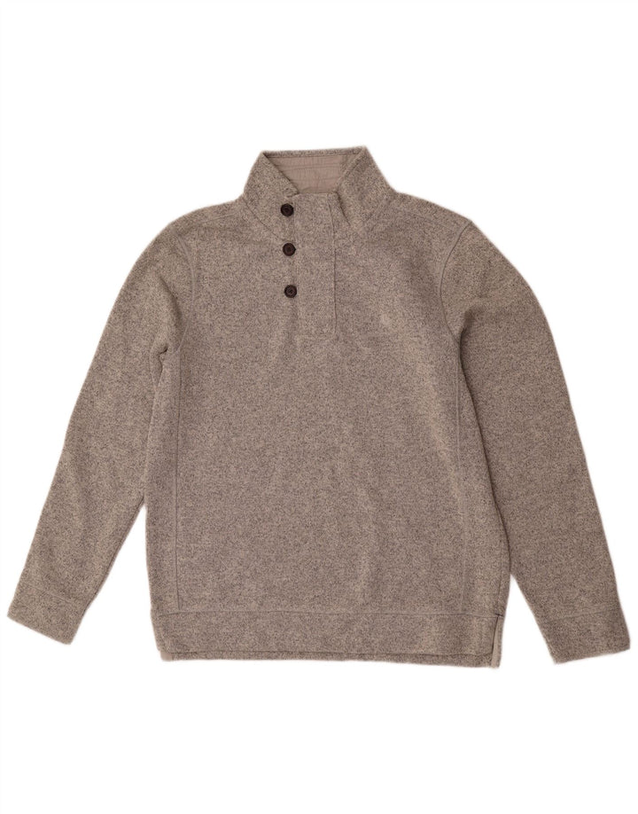 FAT FACE Mens Airlie Button Neck Sweatshirt Jumper Large Grey Flecked