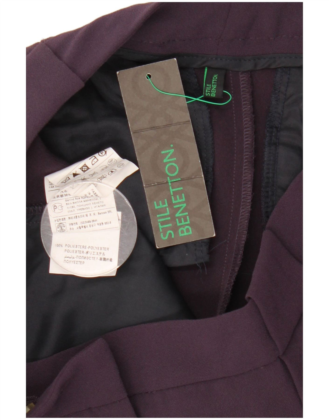 Benetton Womens Slim Chino Trousers IT 42 Medium W30 L28 Purple Polyester