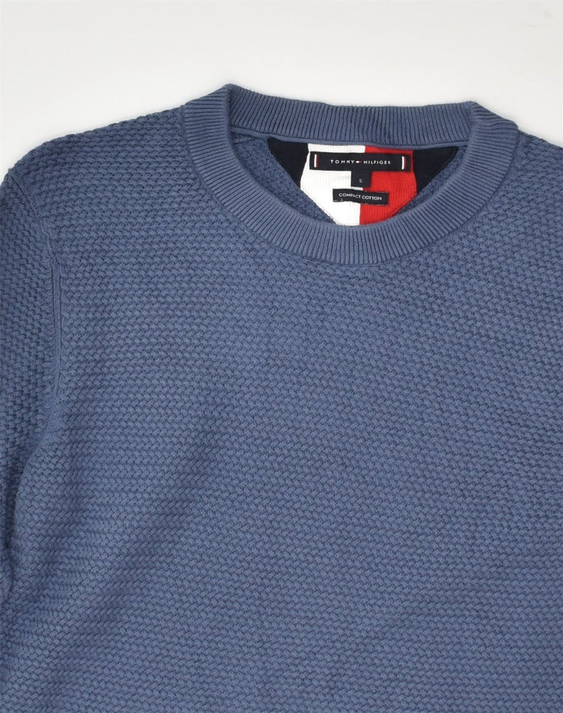 TOMMY HILFIGER Mens Crew Neck Jumper Sweater Small Blue Cotton | Vintage Tommy Hilfiger | Thrift | Second-Hand Tommy Hilfiger | Used Clothing | Messina Hembry 