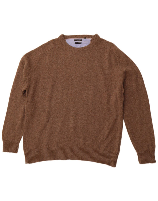 ABRAMS Mens Crew Neck Jumper Sweater 2XL Brown Lambswool