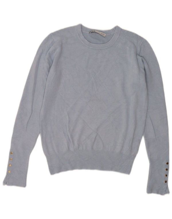 Zara Womens Crew Neck Jumper Sweater UK 12 Medium Blue Viscose