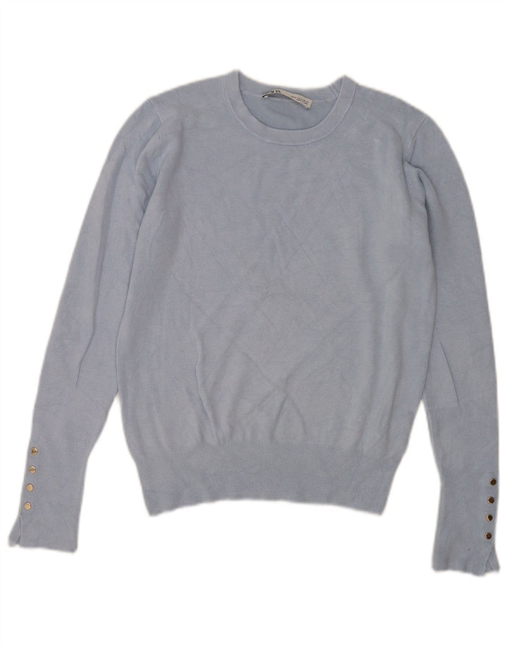 Zara Womens Crew Neck Jumper Sweater UK 12 Medium Blue Viscose
