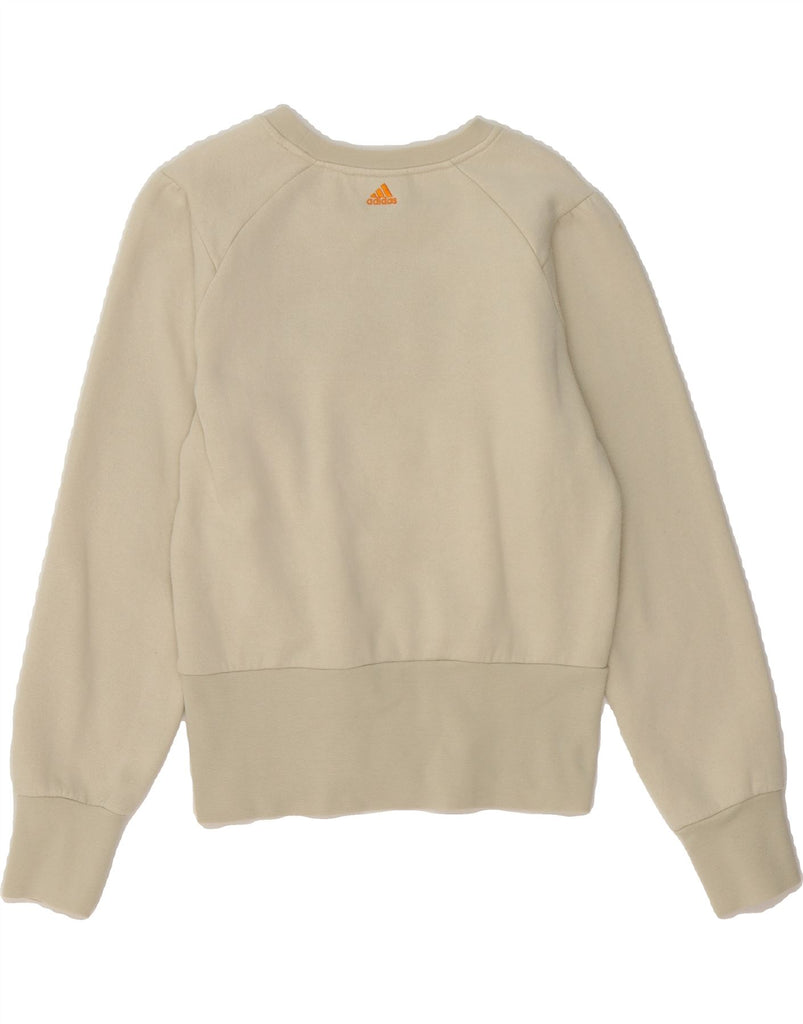 ADIDAS Girls Graphic Sweatshirt Jumper 13-14 Years Off White Cotton Vintage Adidas and Second-Hand Adidas from Messina Hembry 