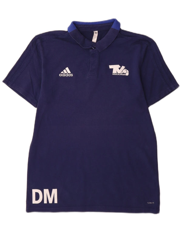 Adidas Mens Climalite Graphic Polo Shirt Large Navy Blue Colourblock Cotton