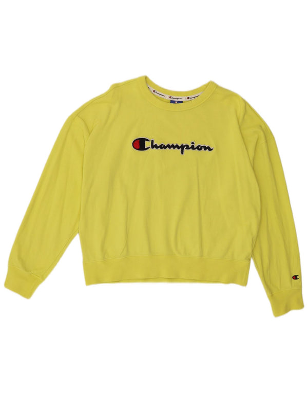 Champion Womens Graphic Oversized Sweatshirt Jumper UK 14 Medium Yellow