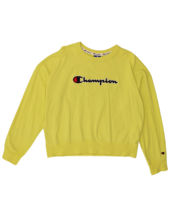 Champion Womens Graphic Oversized Sweatshirt Jumper UK 14 Medium Yellow