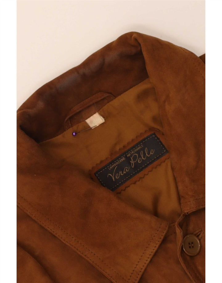 Vintage Mens Suede Bomber Jacket IT 50 Large Brown Leather