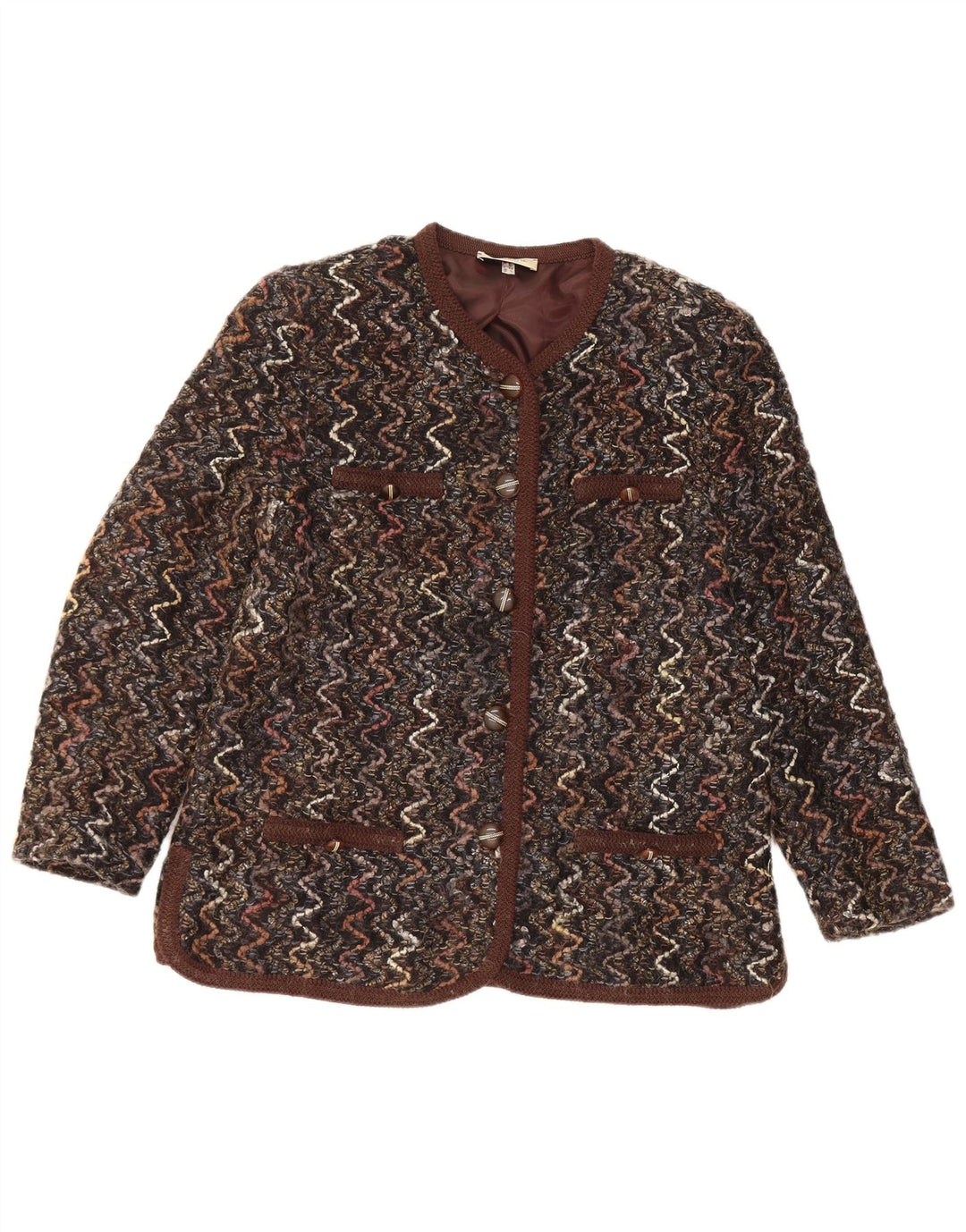Maglificio Womens 5 Button Blazer Jacket UK 16 Large Brown Chevron Wool