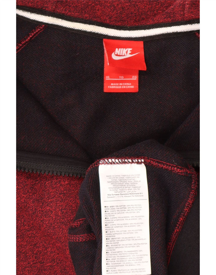 NIKE Mens Zip Hoodie Sweater XL Burgundy Colourblock Cotton
