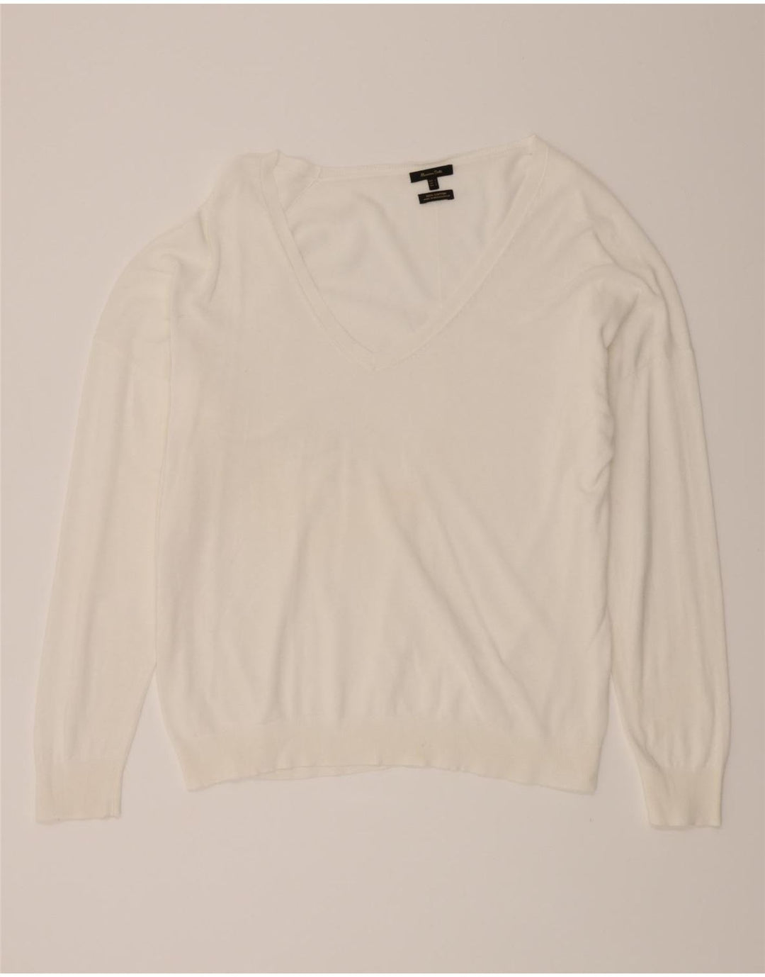MASSIMO DUTTI Womens Oversized V-Neck Jumper Sweater UK 16 Large White Vintage Massimo Dutti and Second-Hand Massimo Dutti from Messina Hembry 