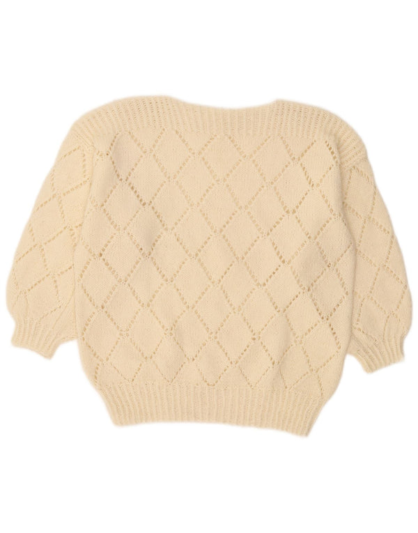 Vintage Womens Boat Neck Jumper Sweater UK 12 Medium Off White