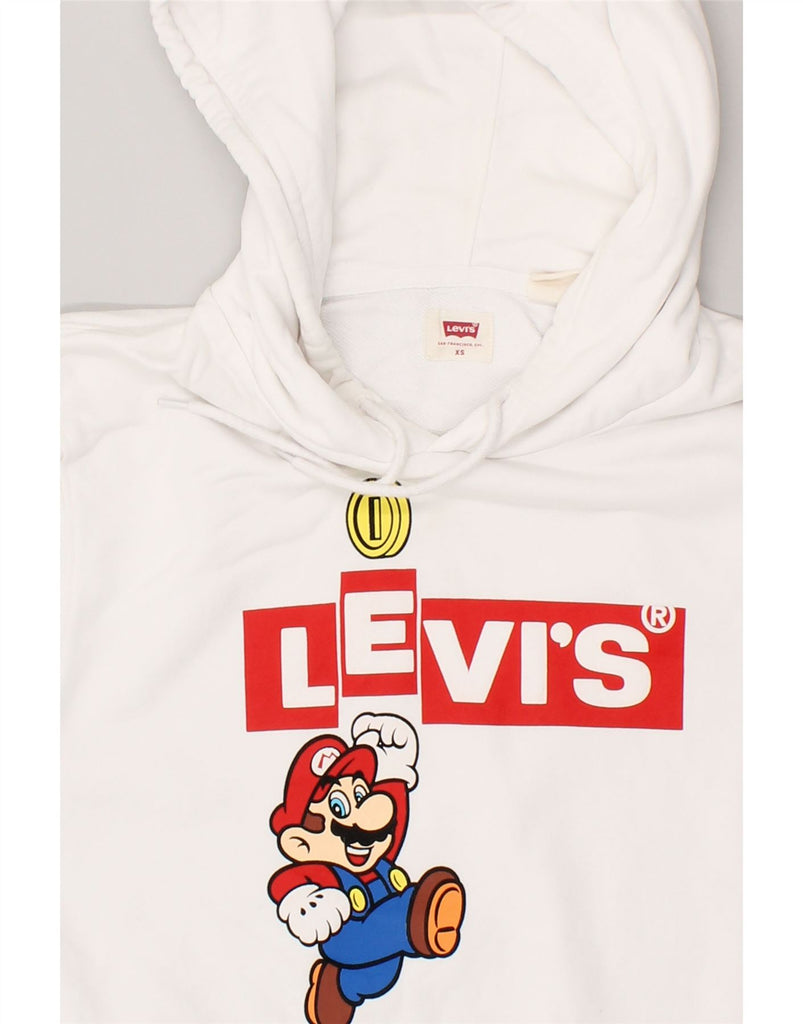 LEVI'S Womens Super Mario Graphic Hoodie Jumper UK 6 XS White Cotton | Vintage Levi's | Thrift | Second-Hand Levi's | Used Clothing | Messina Hembry 