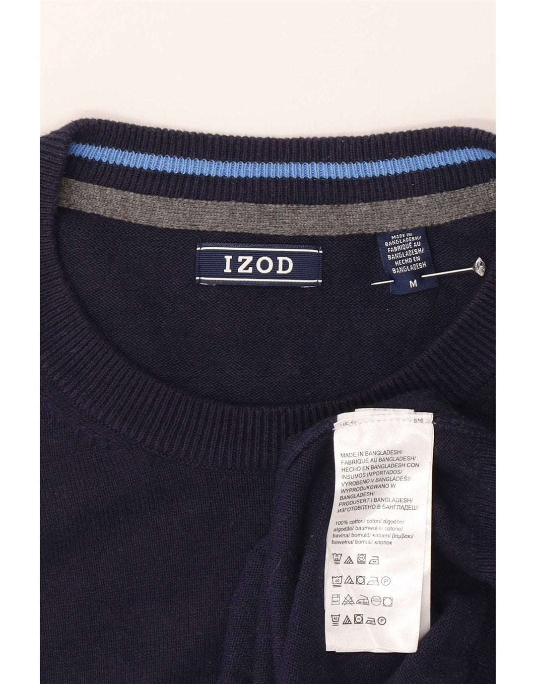 Izod Mens Crew Neck Jumper Sweater Medium Navy Blue Cotton