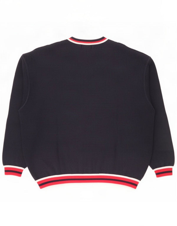 Les Copains Mens Crew Neck Jumper Sweater UK 50 3XL Navy Blue Colourblock