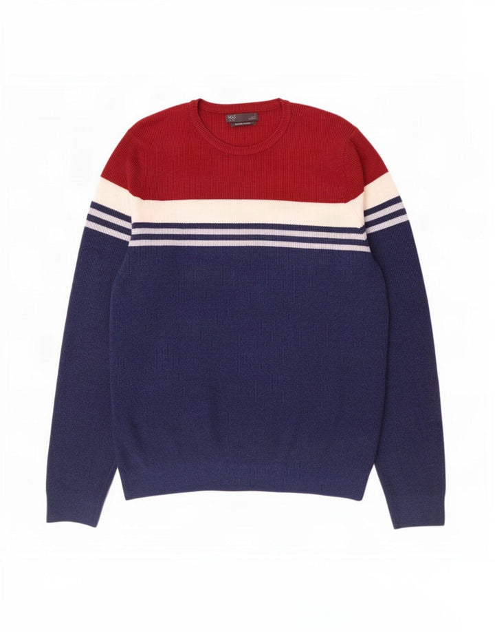 Marks & Spencer Mens Crew Neck Jumper Sweater Large Blue Colourblock
