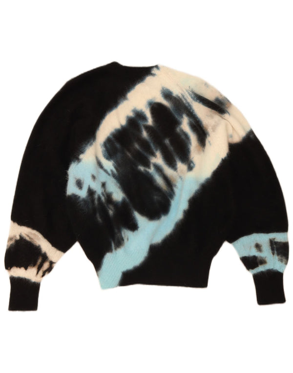 Vintage Womens Batwing Crew Neck Jumper Sweater UK 12 Medium Black Tie Dye