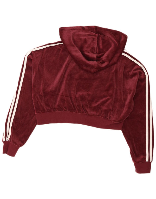Adidas Womens Oversized Crop Velour Hoodie Jumper UK 8 Small Burgundy