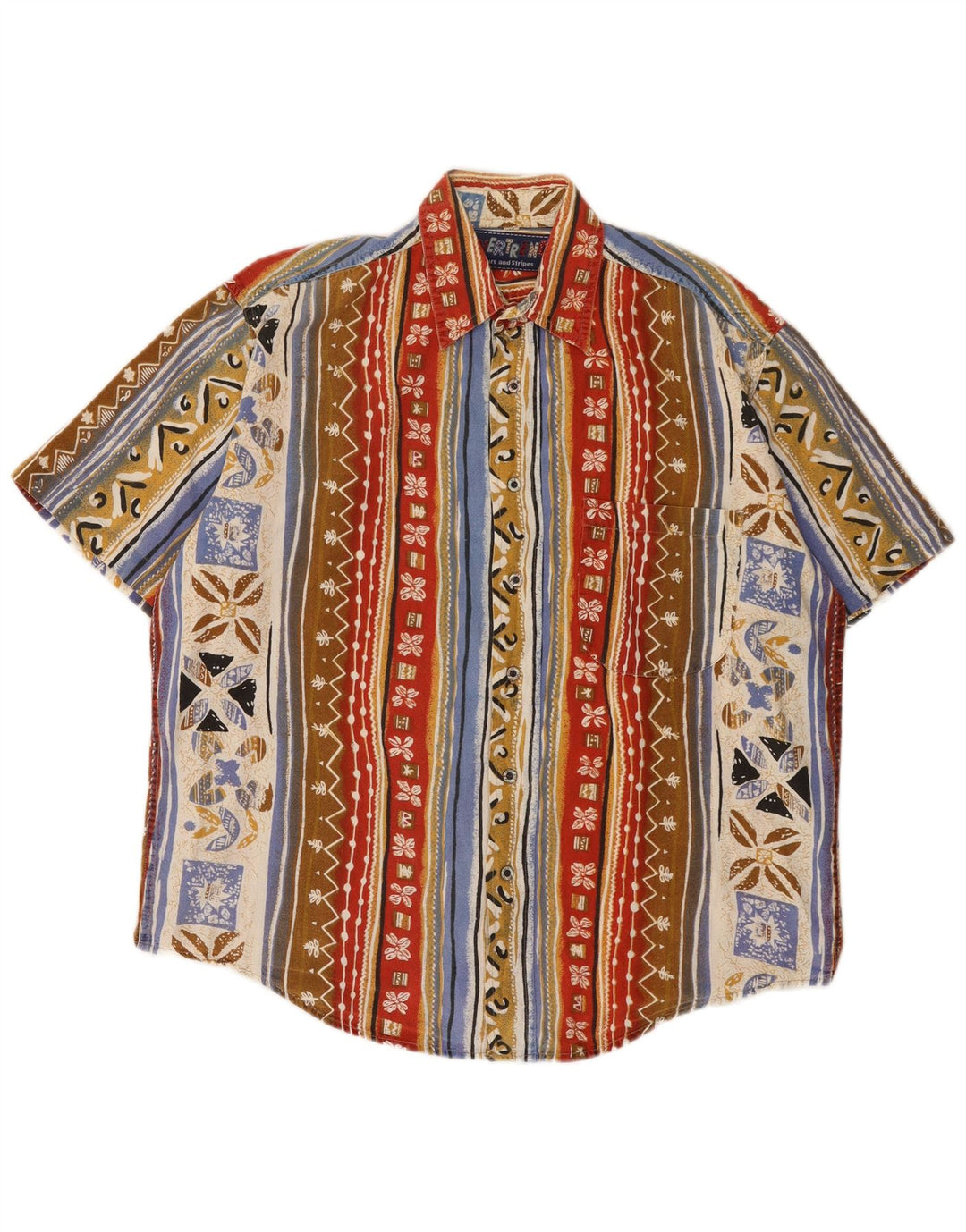 Vintage Mens Short Sleeve Shirt Medium Multicoloured Patchwork Cotton
