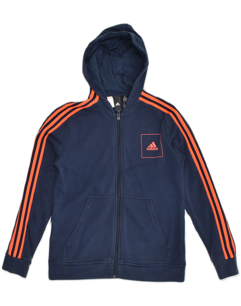 ADIDAS Boys Zip Hoodie Sweater 13-14 Years Navy Blue Cotton | Vintage Adidas | Thrift | Second-Hand Adidas | Used Clothing | Messina Hembry 