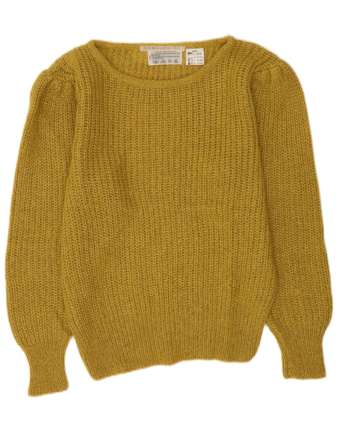 Vintage Womens Boat Neck Jumper Sweater EU 40/42 Medium Khaki Polyacrylic