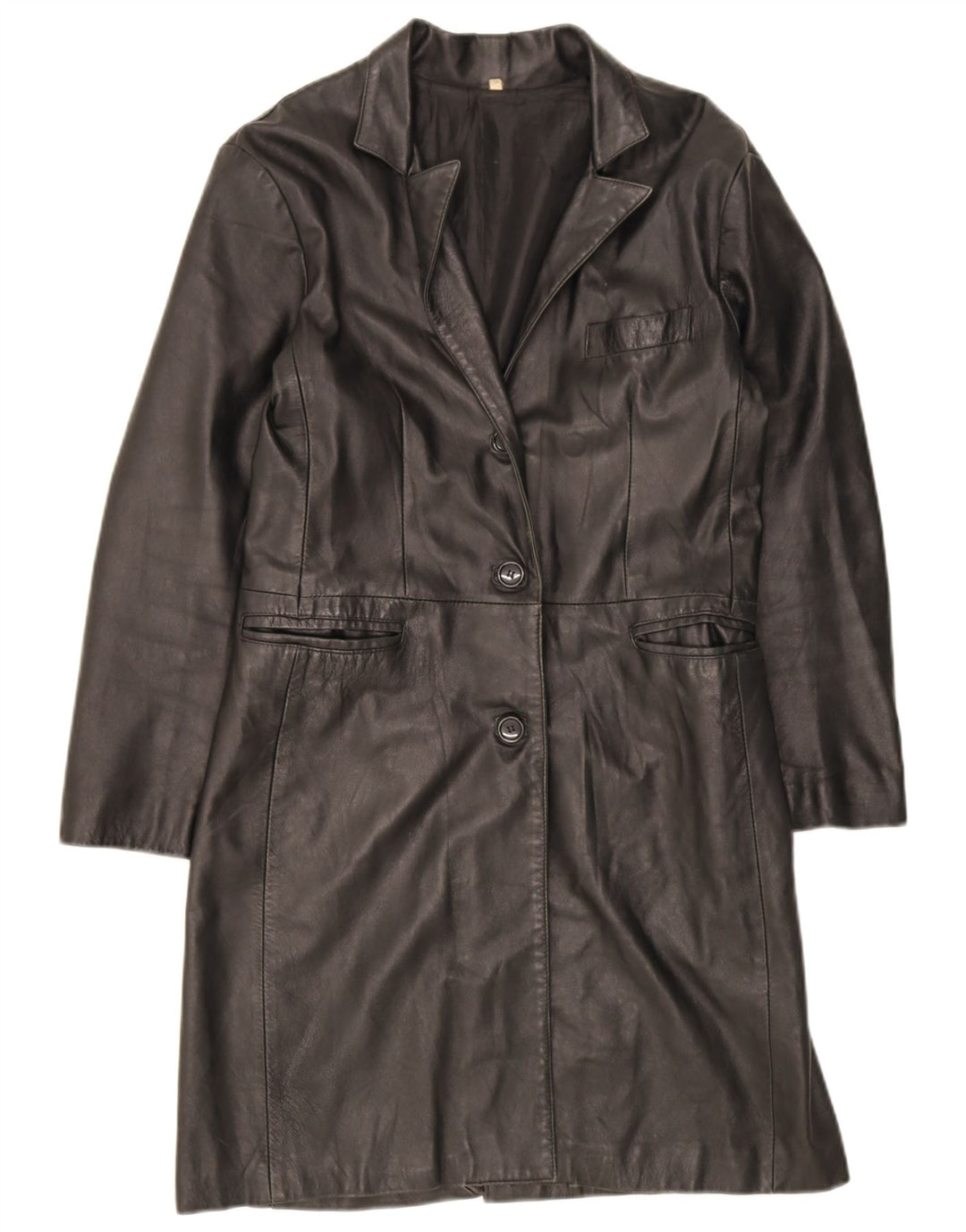 Vintage Womens Leather Coat UK 18 XL Black Leather