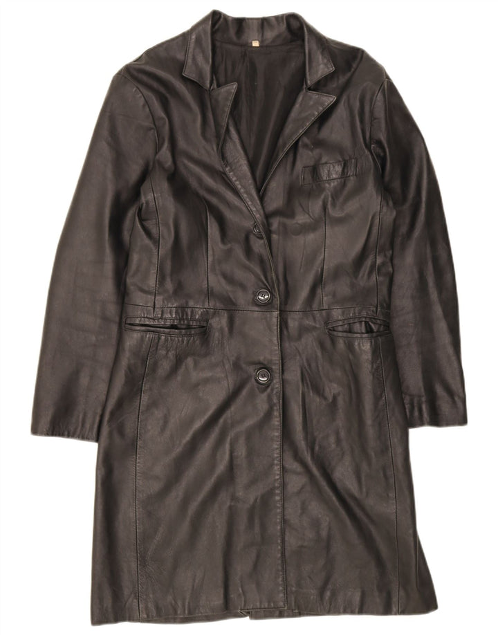 Vintage Womens Leather Coat UK 18 XL Black Leather