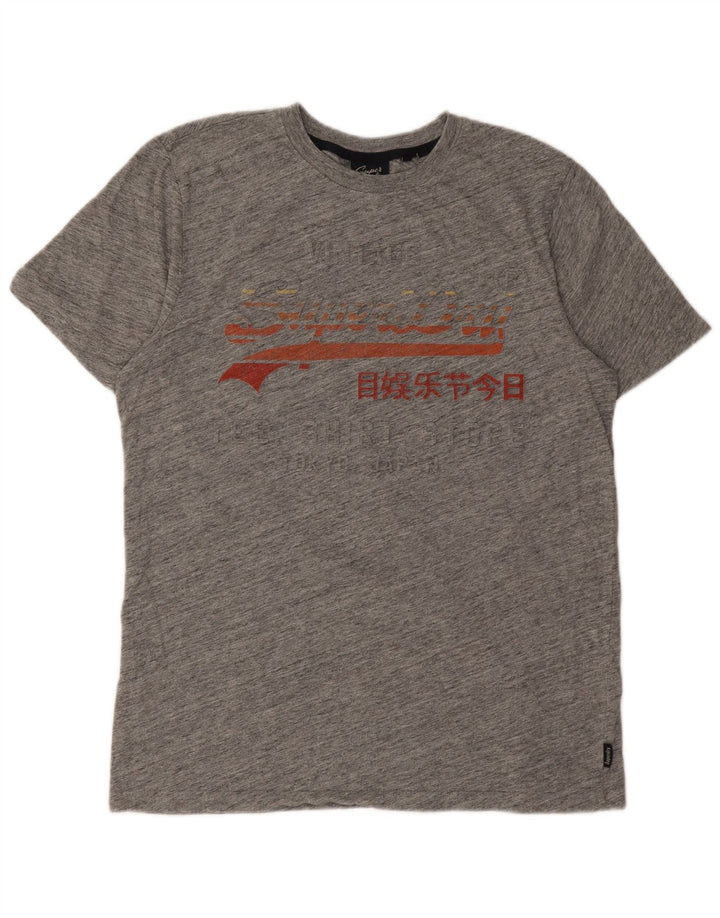 Superdry Mens Graphic T-Shirt Top Large Grey Flecked Cotton
