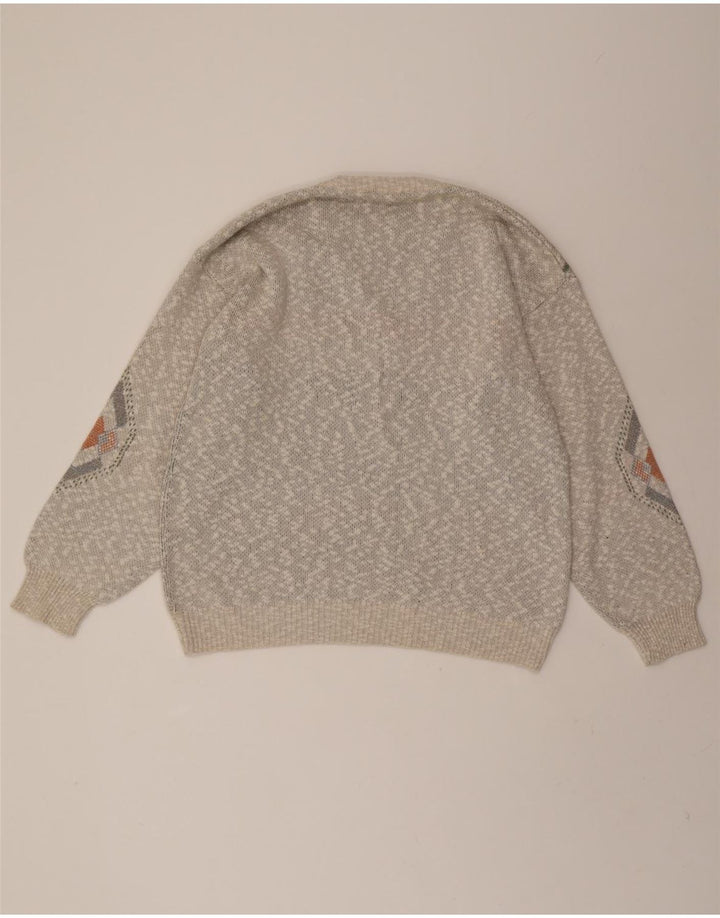 VINTAGE Mens V-Neck Jumper Sweater IT 48/50 Medium Grey Geometric Cotton Vintage Vintage and Second-Hand Vintage from Messina Hembry 