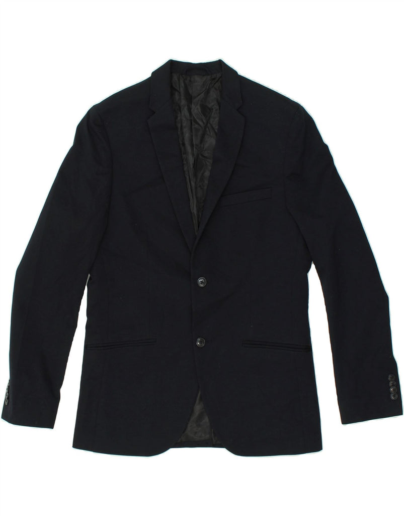 JACK & JONES Mens 2 Button Blazer Jacket IT 50 Large Navy Blue Polyester | Vintage Jack & Jones | Thrift | Second-Hand Jack & Jones | Used Clothing | Messina Hembry 