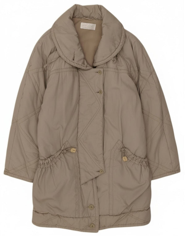 Vintage Womens Oversized Overcoat EU 40 Medium Beige Polyester